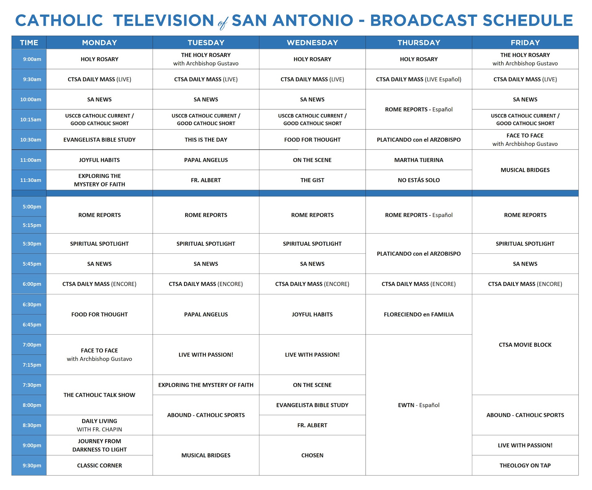 CTSA Weekdays Schedule