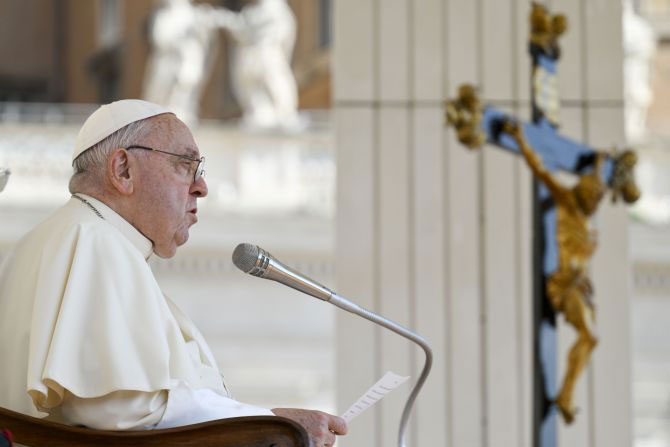 Pope Francis speaking at a General Audience