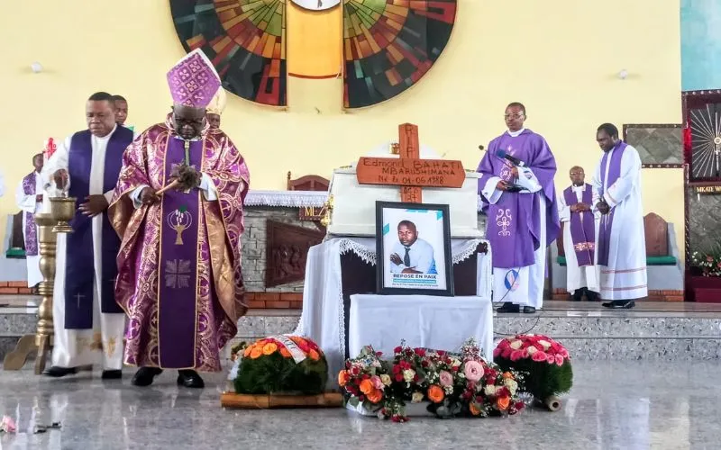 Bishop Willy Ngumbi Ngengele presides over the funeral Mass for Edmond Bahati Mbarushimana