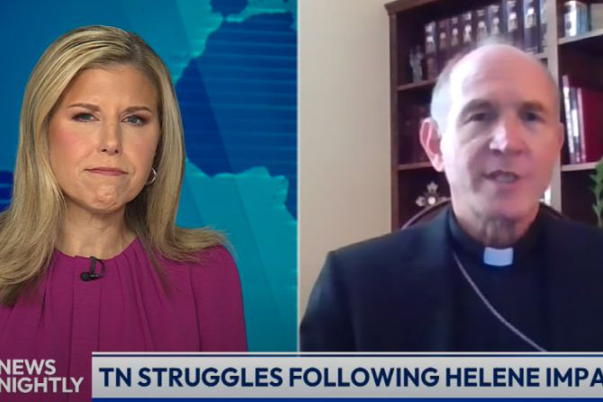 Knoxville Bishop Mark Beckman speaks to “EWTN News Nightly” anchor Tracy Sabol