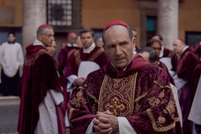 Ralph Fiennes as Cardinal Lawrence in the film “Conclave”