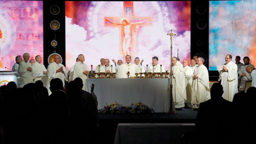 Archbishop, Bishops, and the Apostolic Nuncio to the United States surround an altar at Mass