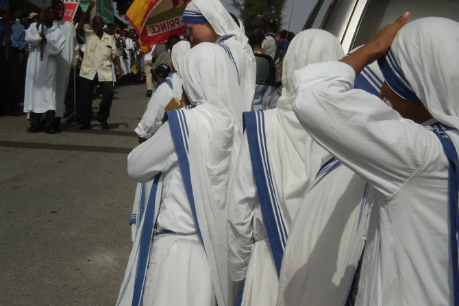 Missionaries of Charity during a religious procession in the streets of Port-au-Prince, Haiti