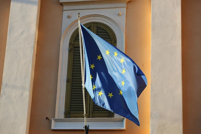 The flag of the European Union flying in Rome